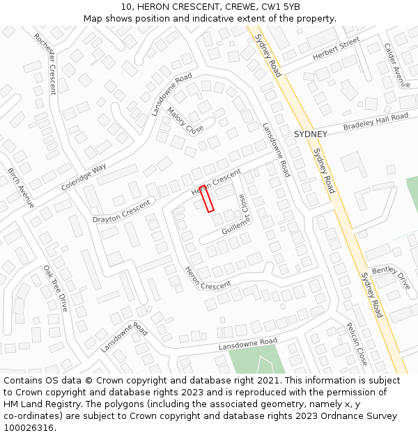 10, HERON CRESCENT, CREWE, CW1 5YB: Location map and indicative extent of plot