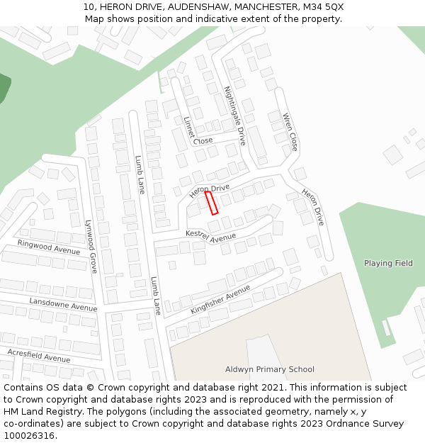 10, HERON DRIVE, AUDENSHAW, MANCHESTER, M34 5QX: Location map and indicative extent of plot