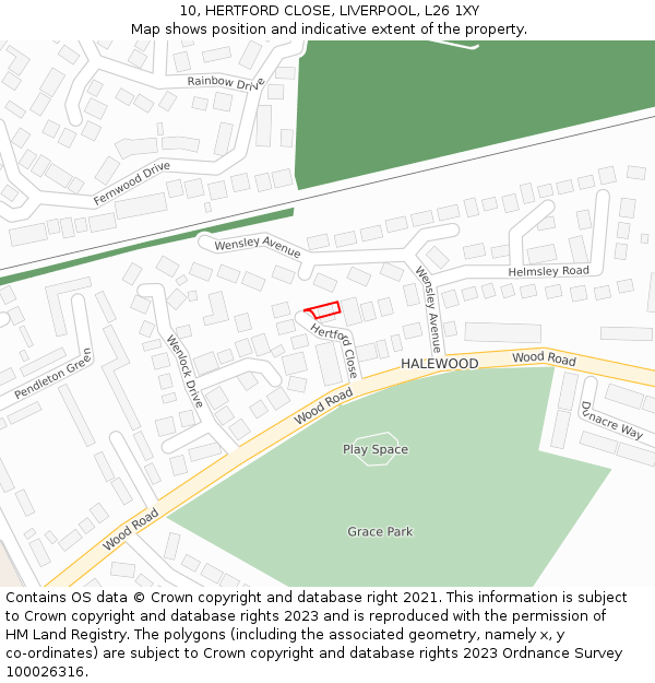 10, HERTFORD CLOSE, LIVERPOOL, L26 1XY: Location map and indicative extent of plot