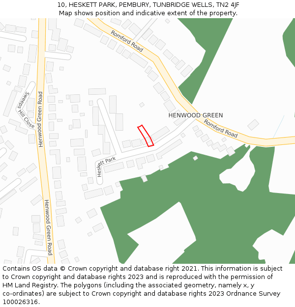 10, HESKETT PARK, PEMBURY, TUNBRIDGE WELLS, TN2 4JF: Location map and indicative extent of plot