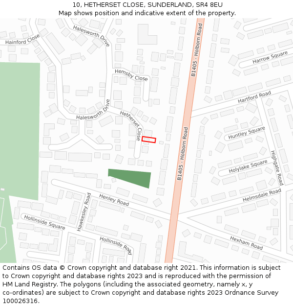 10, HETHERSET CLOSE, SUNDERLAND, SR4 8EU: Location map and indicative extent of plot