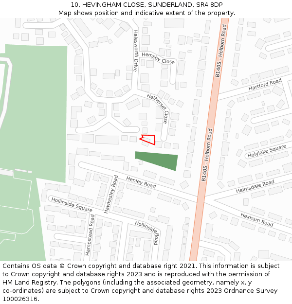 10, HEVINGHAM CLOSE, SUNDERLAND, SR4 8DP: Location map and indicative extent of plot