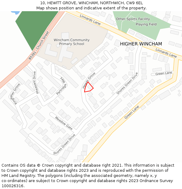 10, HEWITT GROVE, WINCHAM, NORTHWICH, CW9 6EL: Location map and indicative extent of plot