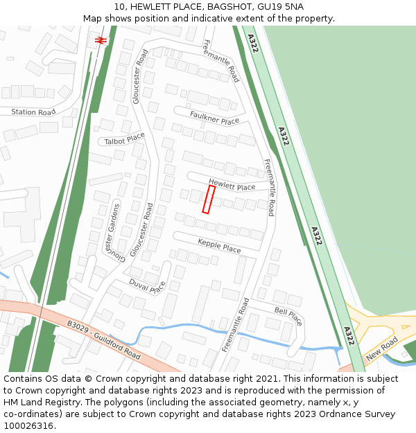 10, HEWLETT PLACE, BAGSHOT, GU19 5NA: Location map and indicative extent of plot