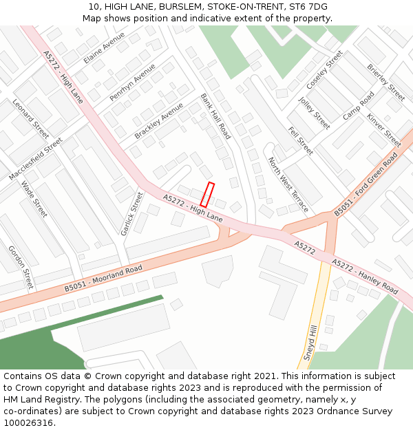 10, HIGH LANE, BURSLEM, STOKE-ON-TRENT, ST6 7DG: Location map and indicative extent of plot