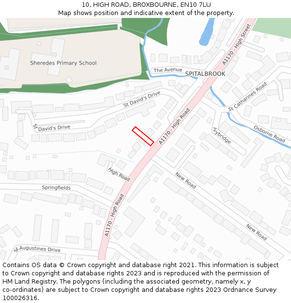 10, HIGH ROAD, BROXBOURNE, EN10 7LU: Location map and indicative extent of plot