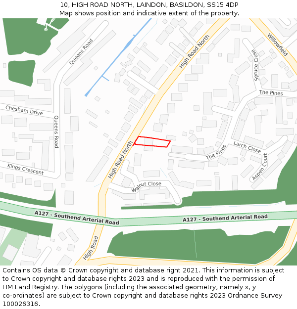 10, HIGH ROAD NORTH, LAINDON, BASILDON, SS15 4DP: Location map and indicative extent of plot