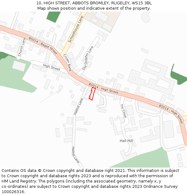 10, HIGH STREET, ABBOTS BROMLEY, RUGELEY, WS15 3BL: Location map and indicative extent of plot