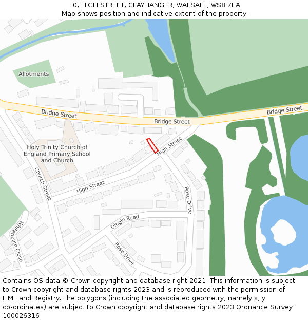 10, HIGH STREET, CLAYHANGER, WALSALL, WS8 7EA: Location map and indicative extent of plot