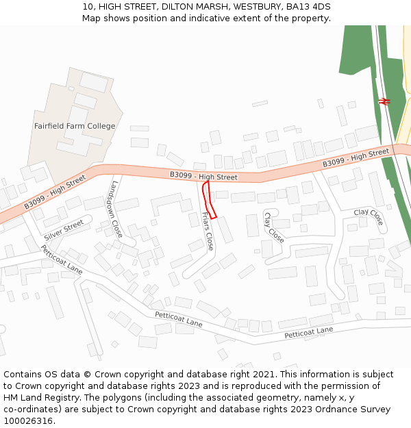10, HIGH STREET, DILTON MARSH, WESTBURY, BA13 4DS: Location map and indicative extent of plot