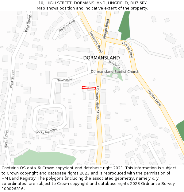 10, HIGH STREET, DORMANSLAND, LINGFIELD, RH7 6PY: Location map and indicative extent of plot