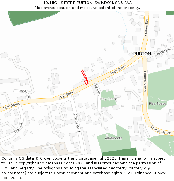 10, HIGH STREET, PURTON, SWINDON, SN5 4AA: Location map and indicative extent of plot