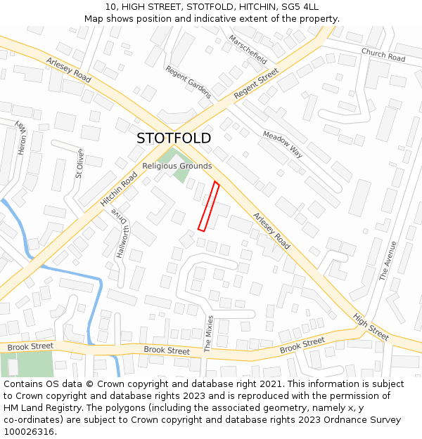 10, HIGH STREET, STOTFOLD, HITCHIN, SG5 4LL: Location map and indicative extent of plot