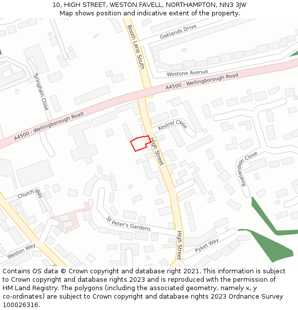 10, HIGH STREET, WESTON FAVELL, NORTHAMPTON, NN3 3JW: Location map and indicative extent of plot