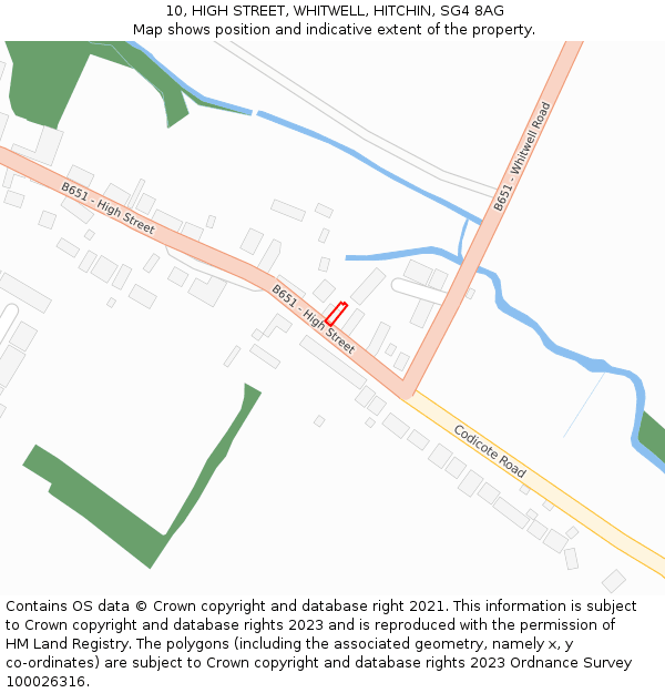 10, HIGH STREET, WHITWELL, HITCHIN, SG4 8AG: Location map and indicative extent of plot