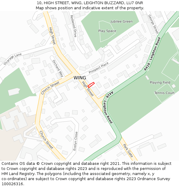 10, HIGH STREET, WING, LEIGHTON BUZZARD, LU7 0NR: Location map and indicative extent of plot