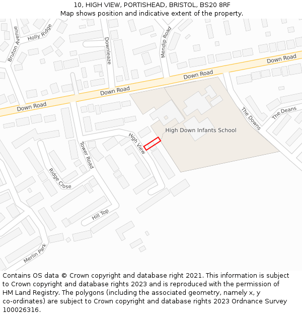 10, HIGH VIEW, PORTISHEAD, BRISTOL, BS20 8RF: Location map and indicative extent of plot