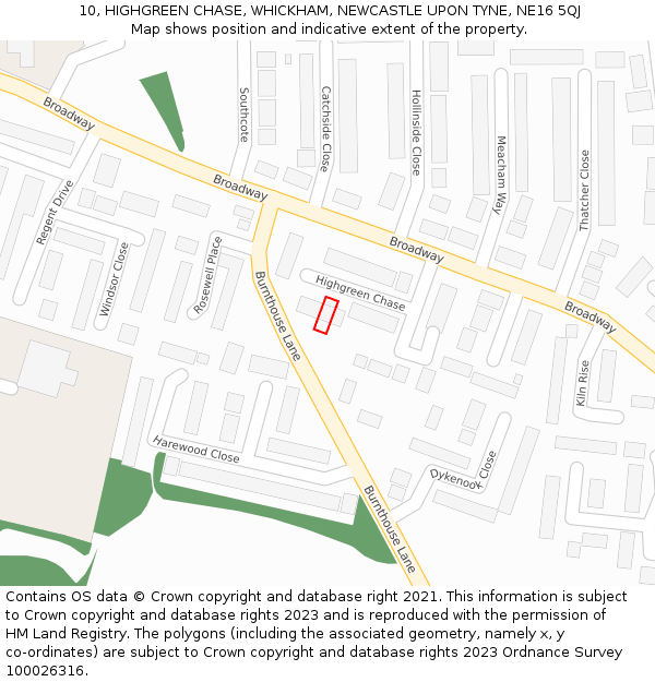 10, HIGHGREEN CHASE, WHICKHAM, NEWCASTLE UPON TYNE, NE16 5QJ: Location map and indicative extent of plot