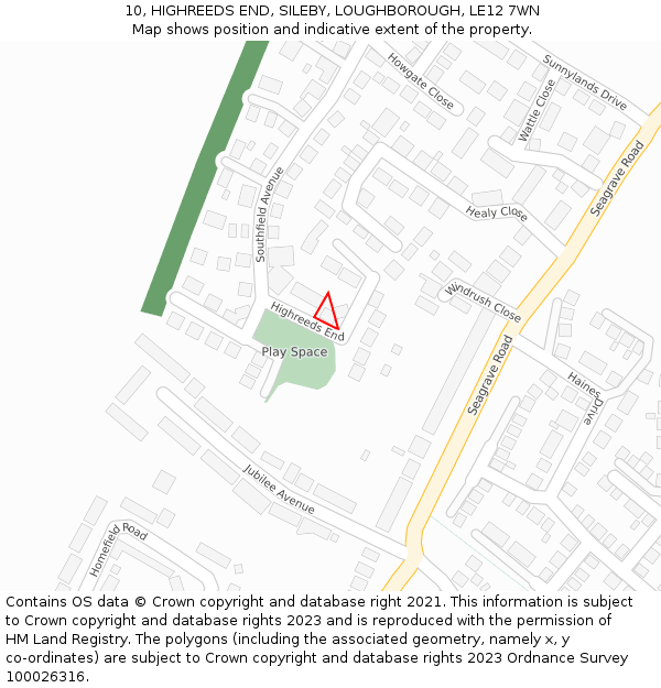 10, HIGHREEDS END, SILEBY, LOUGHBOROUGH, LE12 7WN: Location map and indicative extent of plot