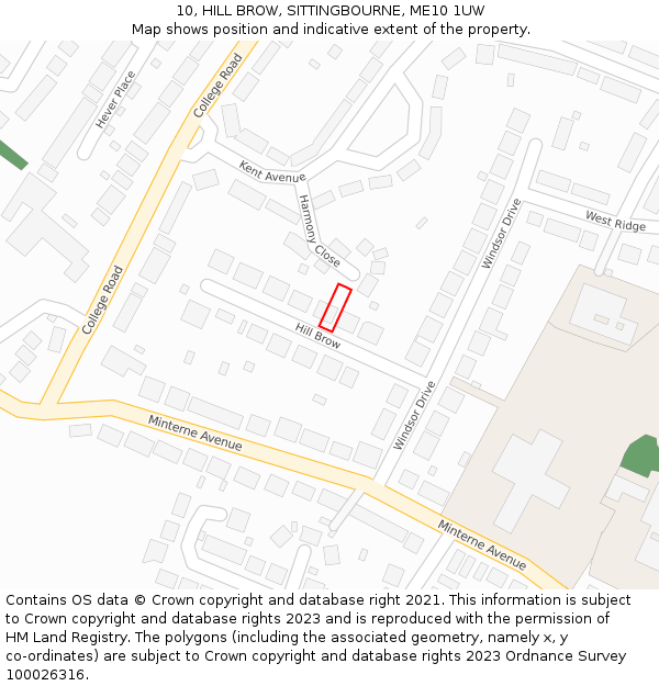 10, HILL BROW, SITTINGBOURNE, ME10 1UW: Location map and indicative extent of plot