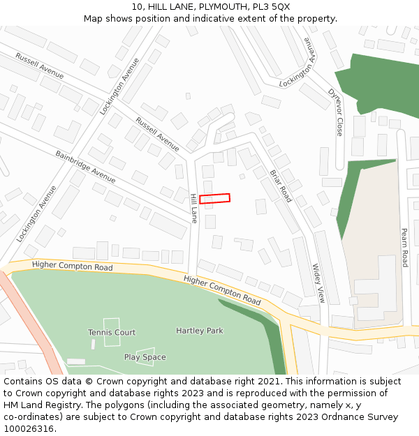 10, HILL LANE, PLYMOUTH, PL3 5QX: Location map and indicative extent of plot