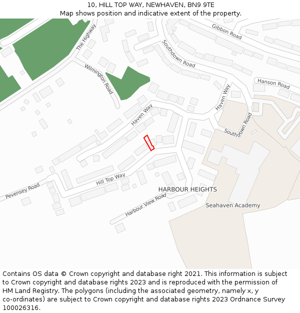 10, HILL TOP WAY, NEWHAVEN, BN9 9TE: Location map and indicative extent of plot