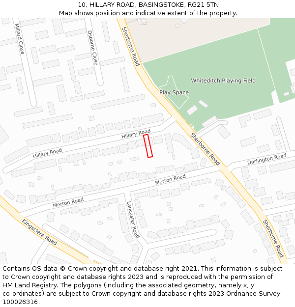 10, HILLARY ROAD, BASINGSTOKE, RG21 5TN: Location map and indicative extent of plot