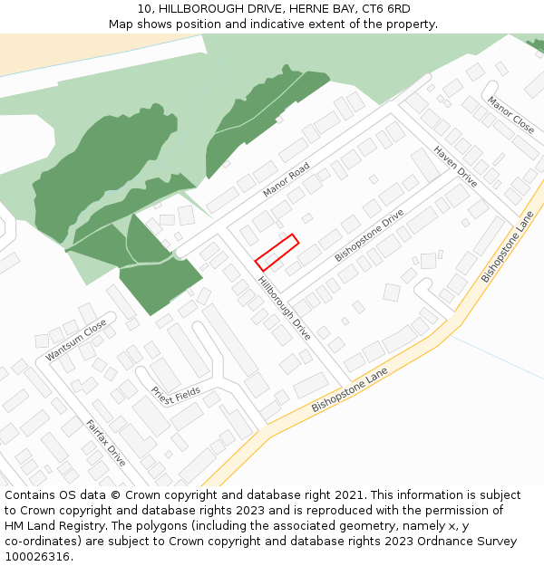 10, HILLBOROUGH DRIVE, HERNE BAY, CT6 6RD: Location map and indicative extent of plot