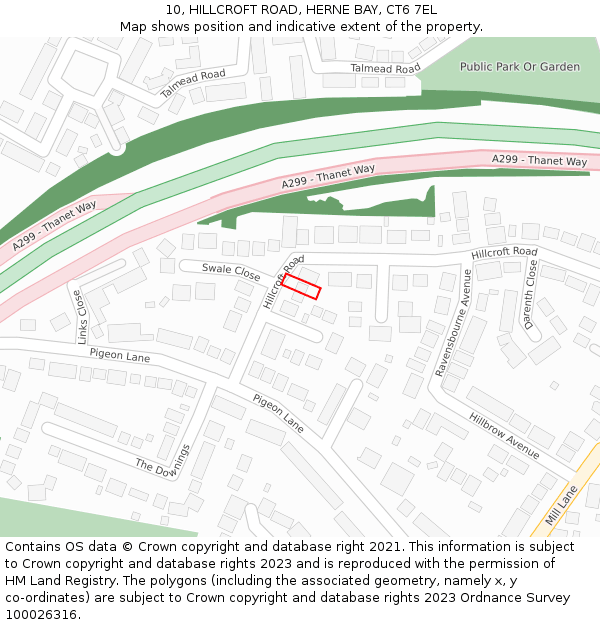 10, HILLCROFT ROAD, HERNE BAY, CT6 7EL: Location map and indicative extent of plot