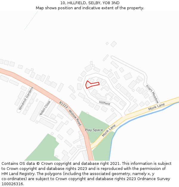 10, HILLFIELD, SELBY, YO8 3ND: Location map and indicative extent of plot