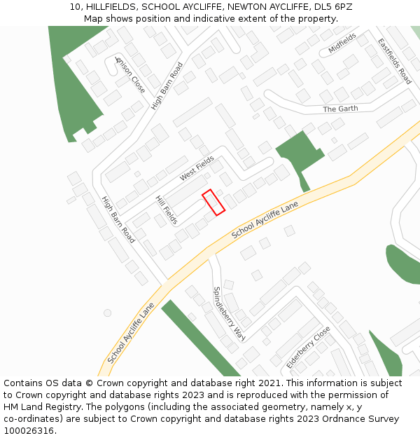 10, HILLFIELDS, SCHOOL AYCLIFFE, NEWTON AYCLIFFE, DL5 6PZ: Location map and indicative extent of plot