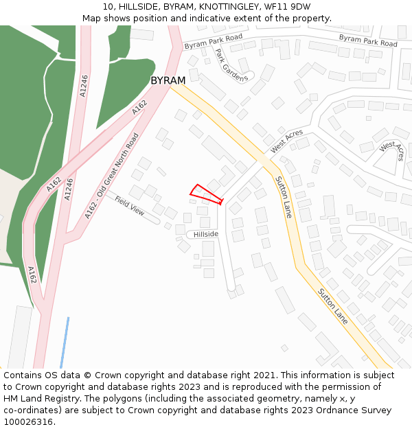 10, HILLSIDE, BYRAM, KNOTTINGLEY, WF11 9DW: Location map and indicative extent of plot