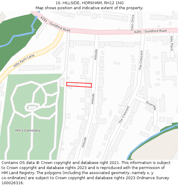 10, HILLSIDE, HORSHAM, RH12 1NG: Location map and indicative extent of plot