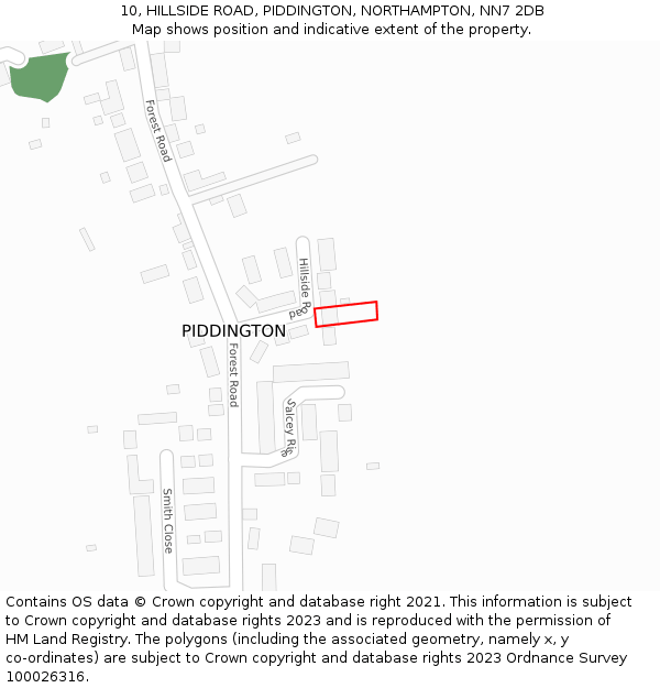 10, HILLSIDE ROAD, PIDDINGTON, NORTHAMPTON, NN7 2DB: Location map and indicative extent of plot