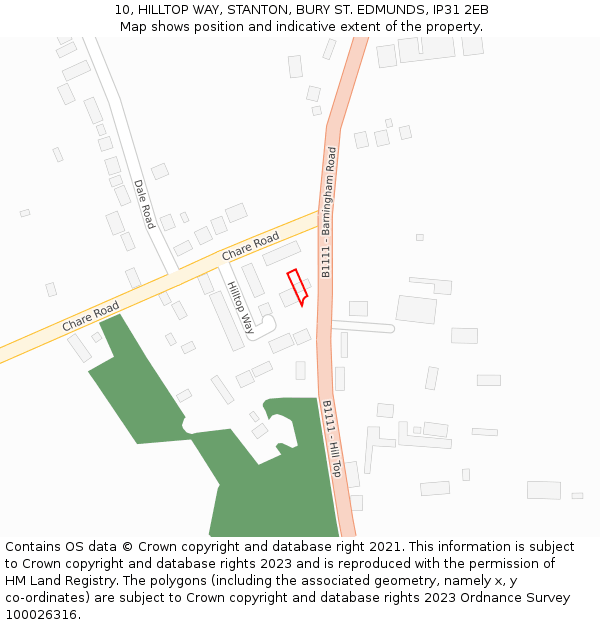 10, HILLTOP WAY, STANTON, BURY ST. EDMUNDS, IP31 2EB: Location map and indicative extent of plot