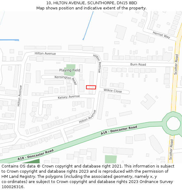 10, HILTON AVENUE, SCUNTHORPE, DN15 8BD: Location map and indicative extent of plot