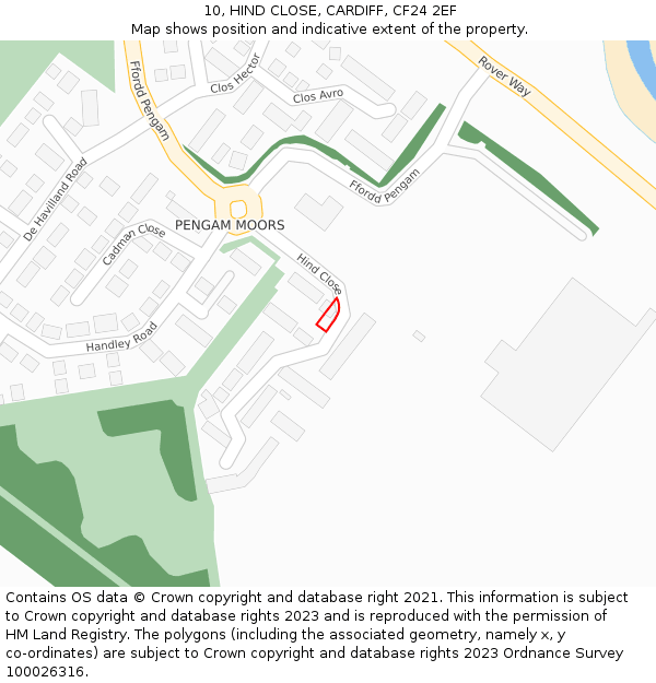 10, HIND CLOSE, CARDIFF, CF24 2EF: Location map and indicative extent of plot