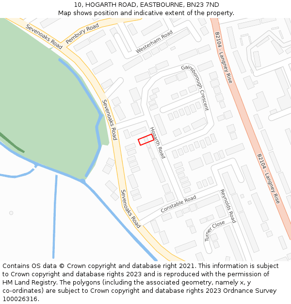 10, HOGARTH ROAD, EASTBOURNE, BN23 7ND: Location map and indicative extent of plot