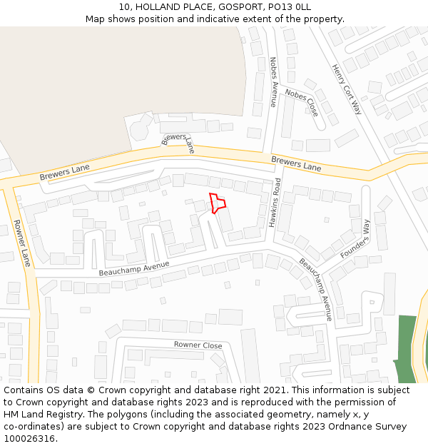 10, HOLLAND PLACE, GOSPORT, PO13 0LL: Location map and indicative extent of plot