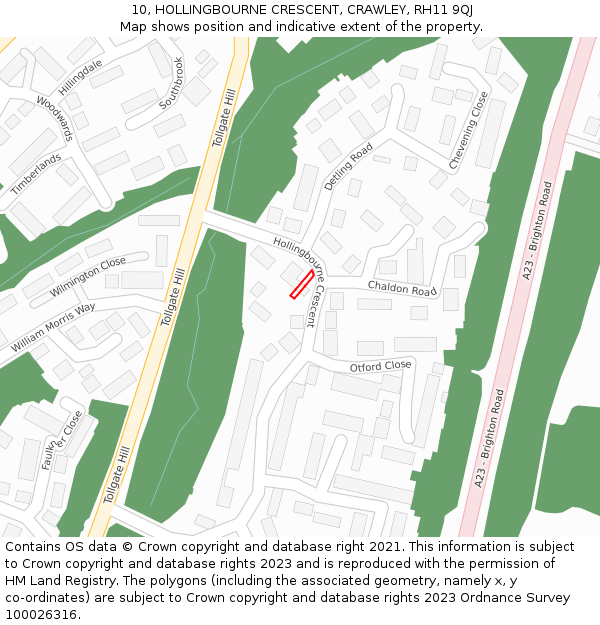 10, HOLLINGBOURNE CRESCENT, CRAWLEY, RH11 9QJ: Location map and indicative extent of plot