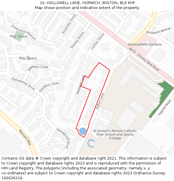 10, HOLLOWELL LANE, HORWICH, BOLTON, BL6 6HF: Location map and indicative extent of plot