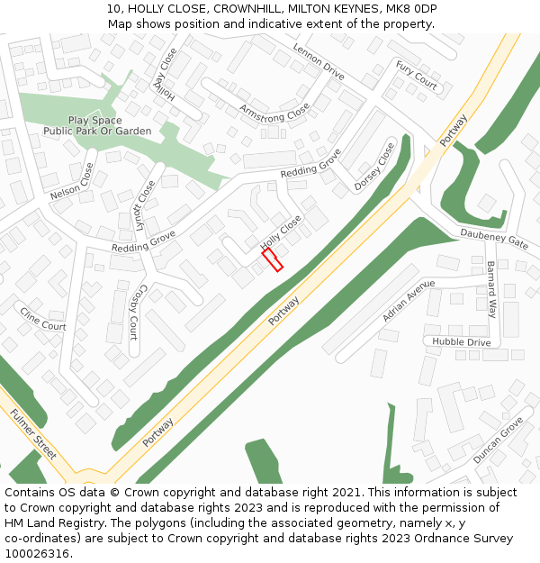 10, HOLLY CLOSE, CROWNHILL, MILTON KEYNES, MK8 0DP: Location map and indicative extent of plot