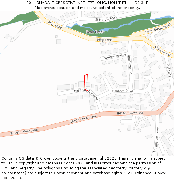 10, HOLMDALE CRESCENT, NETHERTHONG, HOLMFIRTH, HD9 3HB: Location map and indicative extent of plot