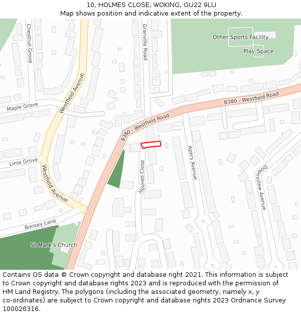 10, HOLMES CLOSE, WOKING, GU22 9LU: Location map and indicative extent of plot