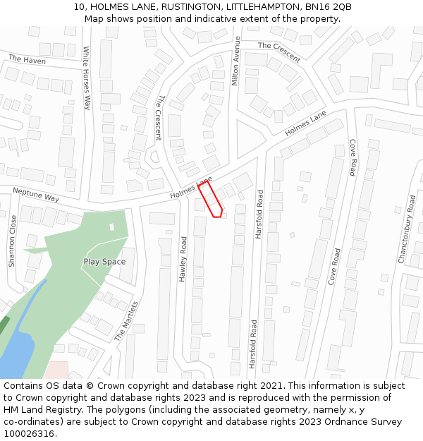 10, HOLMES LANE, RUSTINGTON, LITTLEHAMPTON, BN16 2QB: Location map and indicative extent of plot