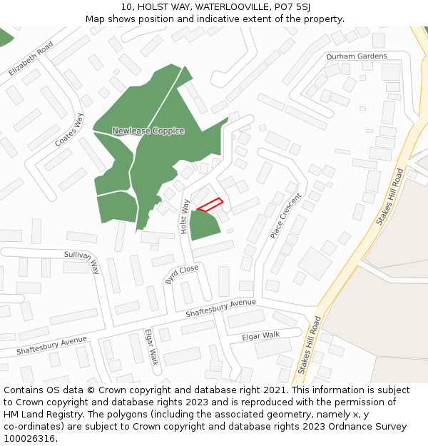 10, HOLST WAY, WATERLOOVILLE, PO7 5SJ: Location map and indicative extent of plot