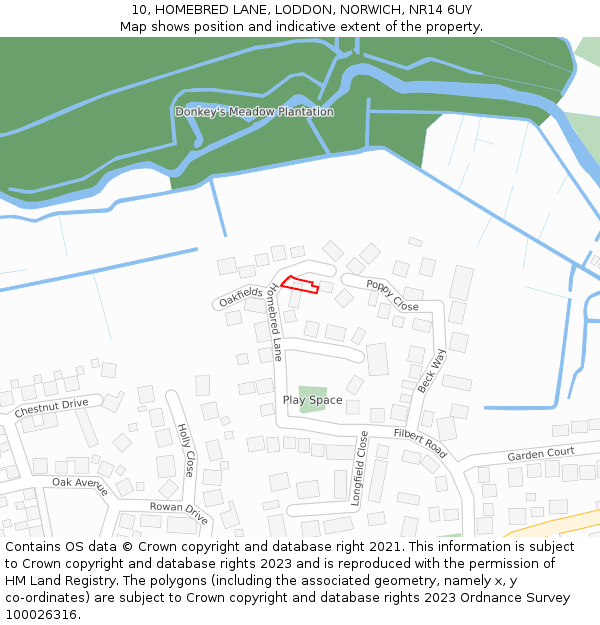 10, HOMEBRED LANE, LODDON, NORWICH, NR14 6UY: Location map and indicative extent of plot