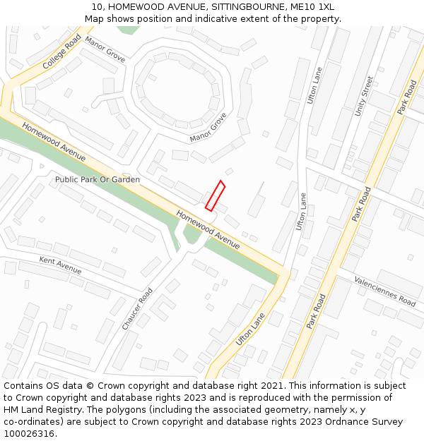 10, HOMEWOOD AVENUE, SITTINGBOURNE, ME10 1XL: Location map and indicative extent of plot