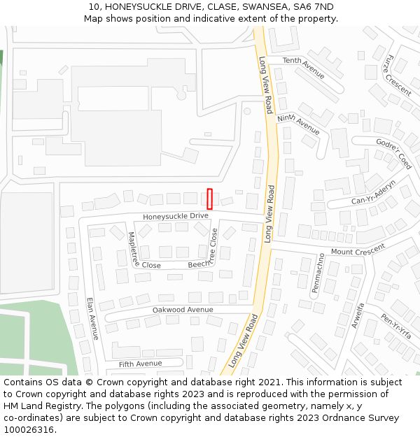 10, HONEYSUCKLE DRIVE, CLASE, SWANSEA, SA6 7ND: Location map and indicative extent of plot