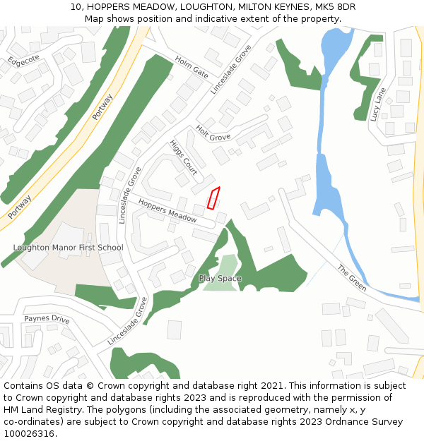 10, HOPPERS MEADOW, LOUGHTON, MILTON KEYNES, MK5 8DR: Location map and indicative extent of plot